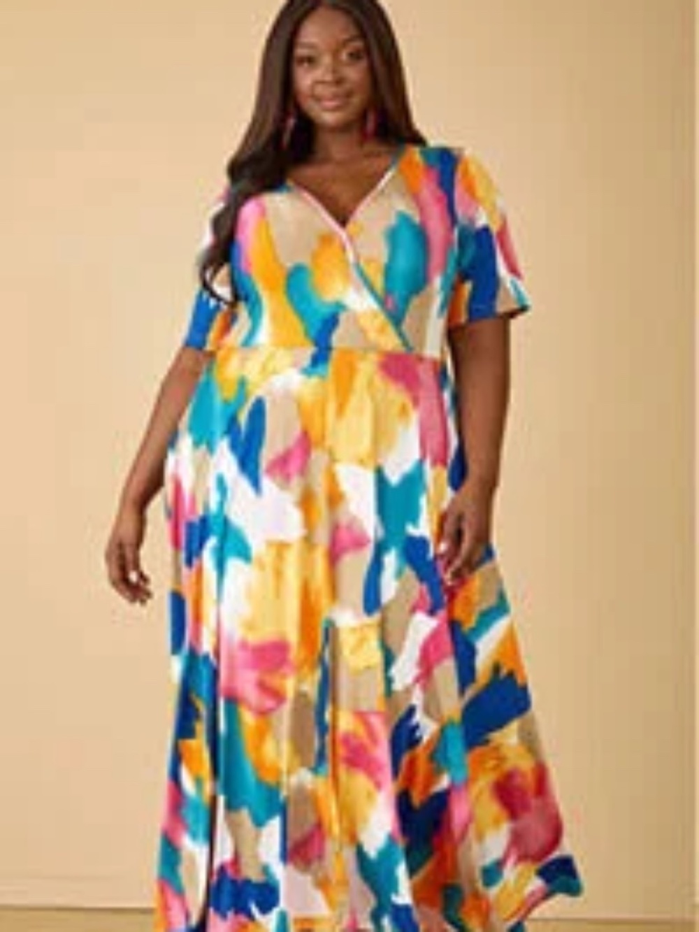 Ashley Stewart Watercolor Faux Wrap Maxi Dress Size 22/24